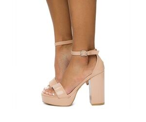 Bamboo Platform Block Heel‎ Sandals Womens Size 9 Light Pink Patent Ankle Strap